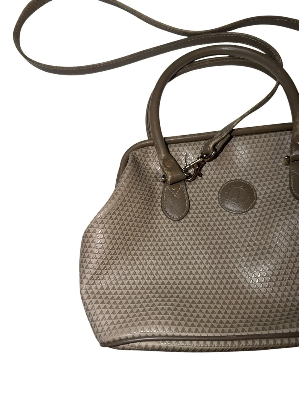 Vintage Liz Claiborne Gray Geometric Embossed Satchel Crossbody Bag Genuine Leat